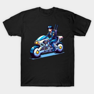 futuristic anime girl in bike pixel art T-Shirt